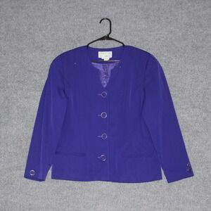 Helene D Collection Womens Purple Wool Blazer Jacket Size 14 Flawed